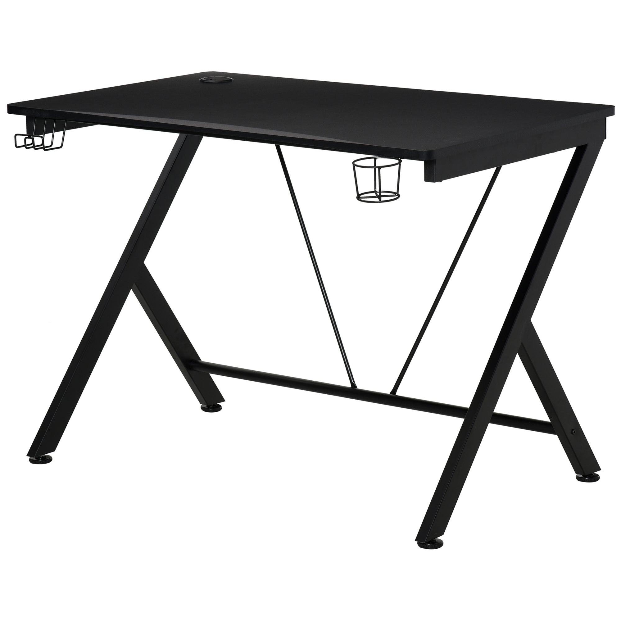 HOMCOM Gaming Desk 108 x 66 cm PC Computer Desk with Whole Board, A Shaped Gaming Table for Home Office with Cup Holder and Headphone Hook, Black