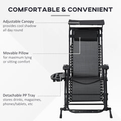 Outsunny Garden Rocking Chair Folding Recliner Outdoor Adjustable Sun Lounger Rocker Zero-Gravity Seat with Headrest Side Holder Patio Deck - Black