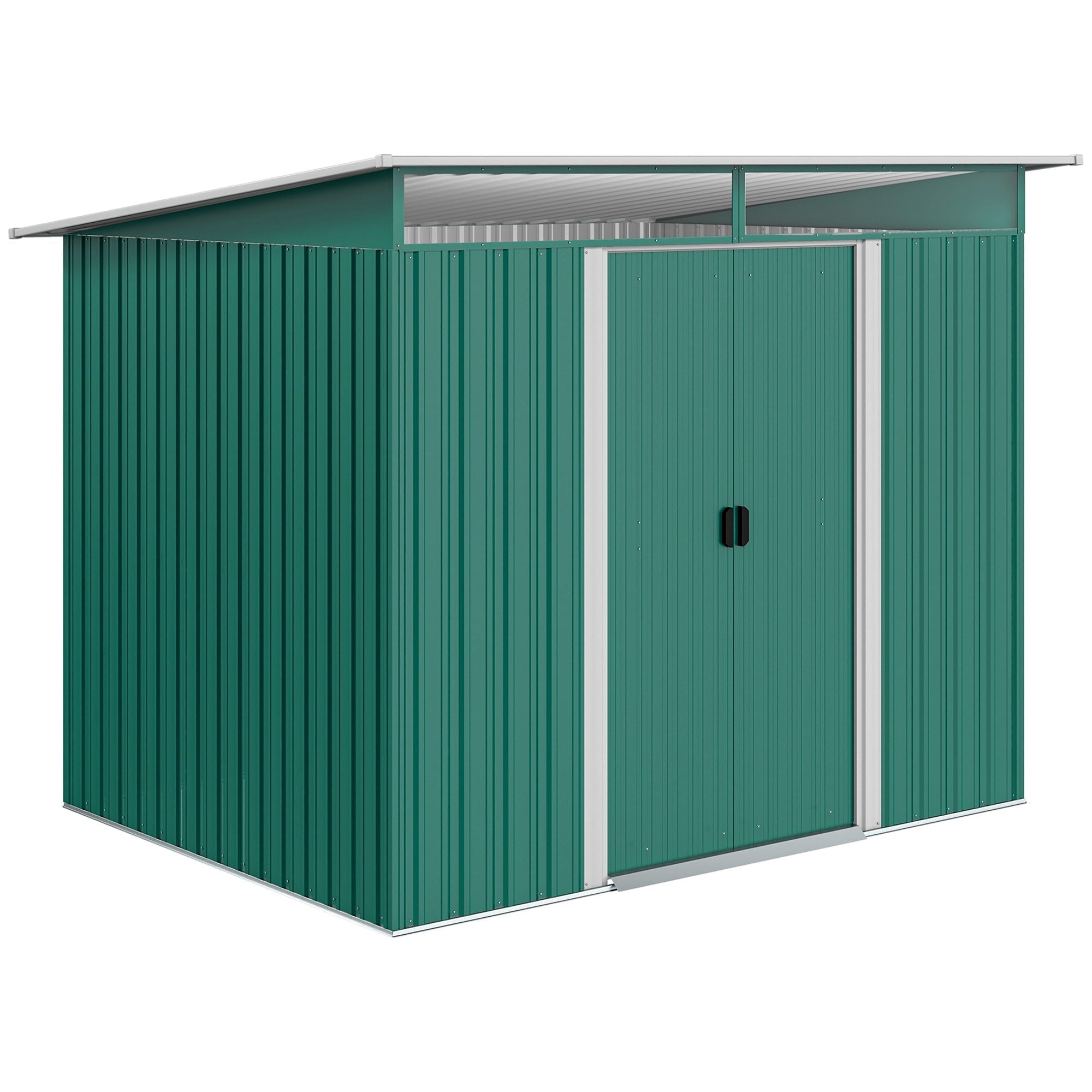 Outsunny 8.5 x 6ft Metal Shed with Lightsky Panels, Garden Storage Tool House with Double Doors for Garden, Patio and Lawn, Green