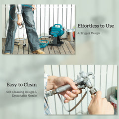 HOMCOM Airless Paint Sprayer, Thinning-Free Electric Paint Spray Gun for Walls, Fences & DIY Projects, 200 Bar High Pressure, 1.5L/min Flow Rate, 7.5m Hose, Indoor & Outdoor Use, Blue