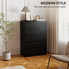 HOMCOM Chest of Drawers, 5 Drawer Dresser, Modern Storage Cabinet with 5 Drawers, for Bedroom, Living Room, Black