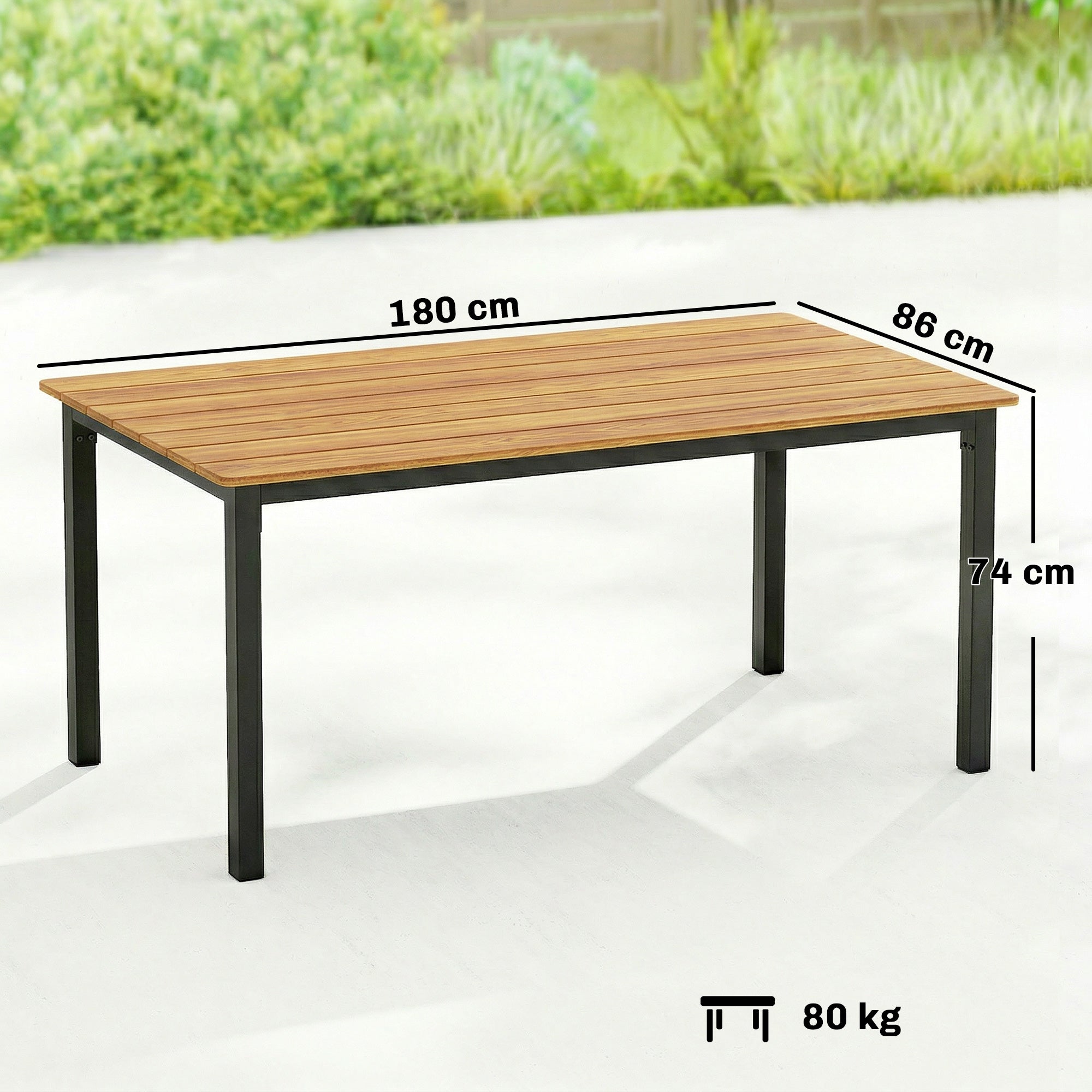 Outsunny Garden Dining Table for 6-8 Person, 180 x 86 cm Rectangular Outdoor Dining Table with Wood Slatted Top, Teak