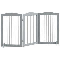PawHut Foldable Dog Gate, Freestanding Pet Gate, with Two Support Feet, for Staircases, Hallways, Doorways - Grey