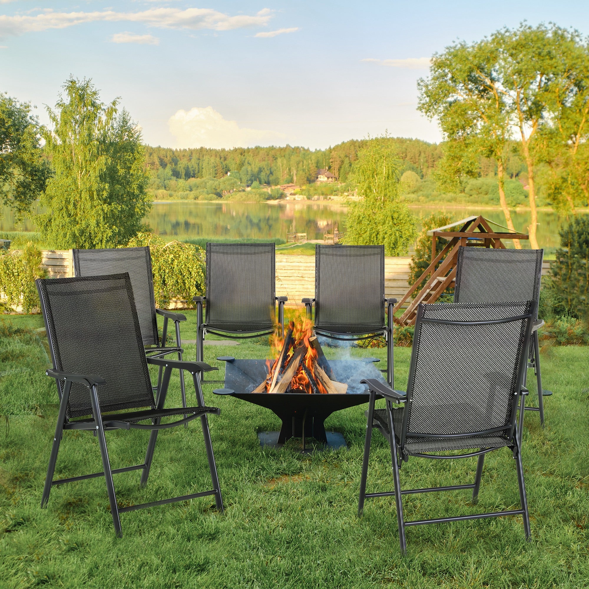 Outsunny Set of Six Folding Garden Chairs - Black