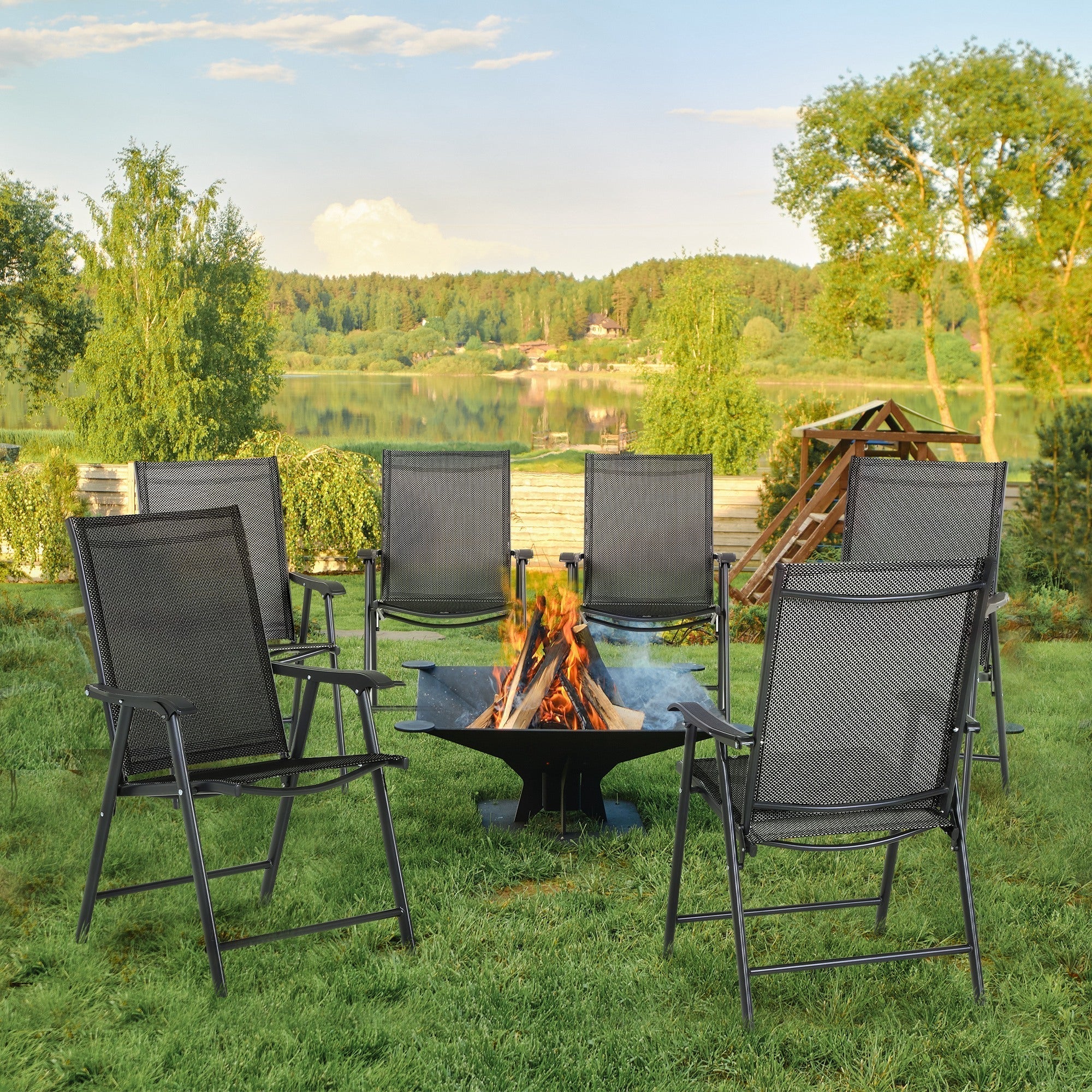 Outsunny Set of Six Folding Garden Chairs - Black