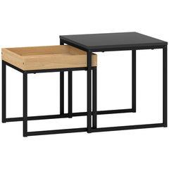 HOMCOM Set of Two Boxy Nesting Tables - Black/Wood-Effect