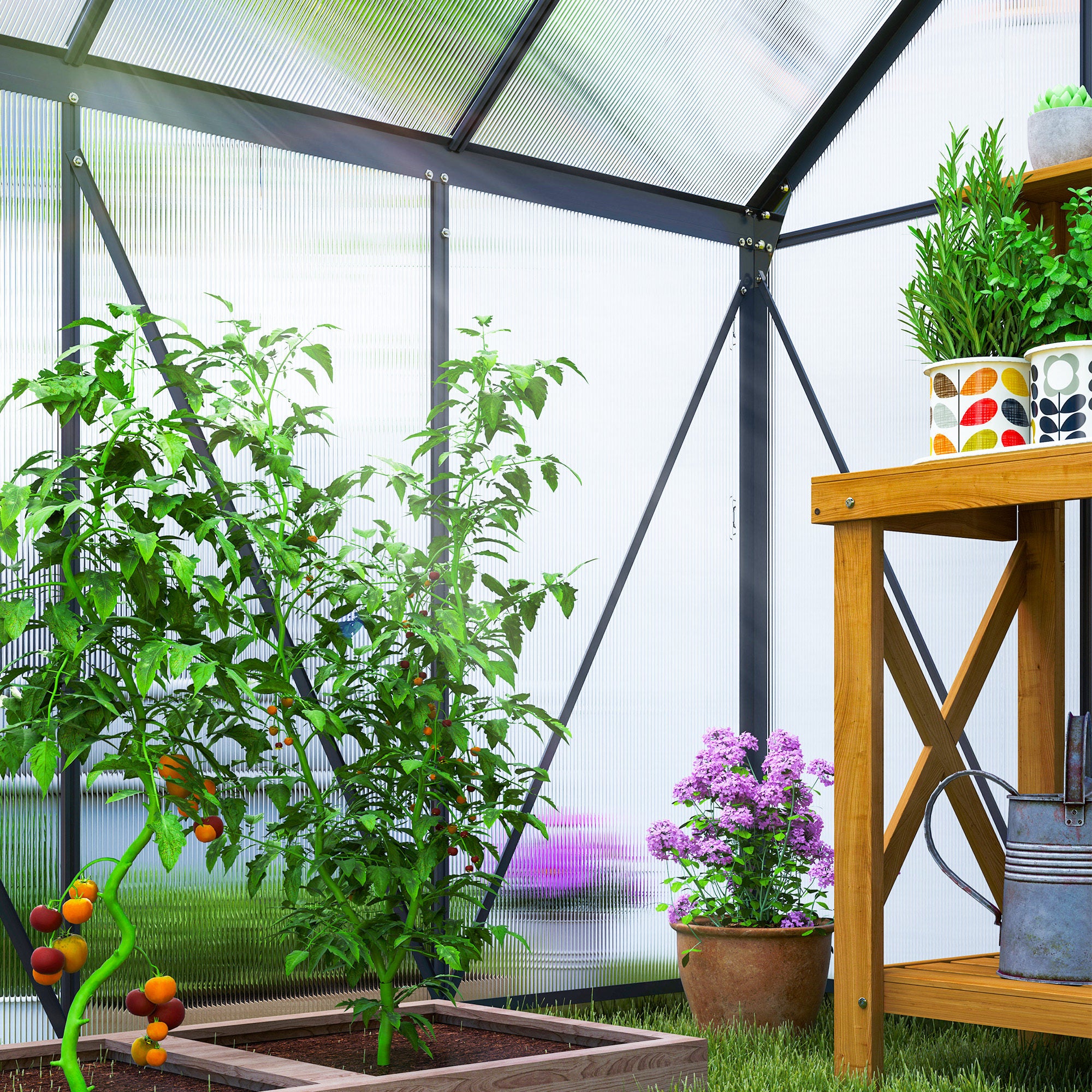 Outsunny 190 x 190cm Walk-In Polycarbonate Greenhouse