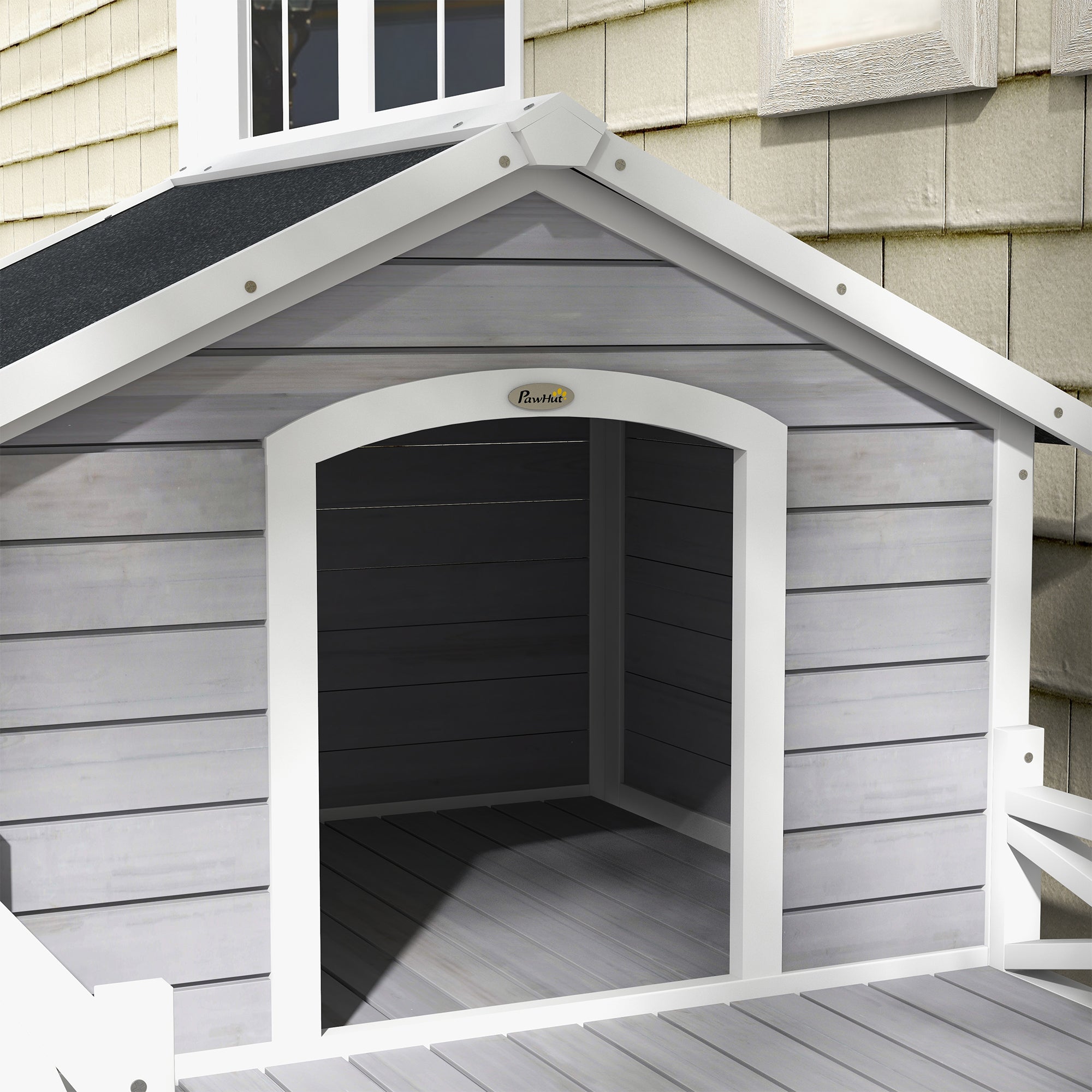 PawHut Small/Medium Dog House with Porch, Grey