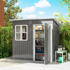 Outsunny 7 x 4ft Eco-friendly Galvanised Steel Garden Shed, with Lock and Gloves, 40kg/㎡ Snow Capacity - Grey