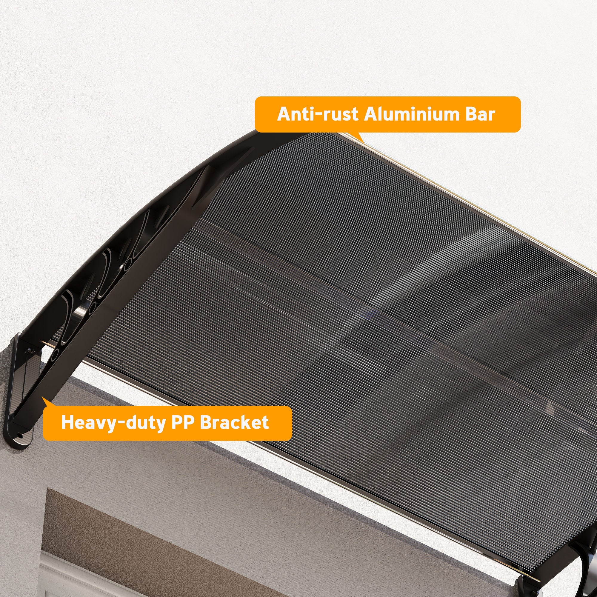 Outsunny Front Door Canopy Outdoor Awning Aluminium Rigid Plastic Polycarbonate Rain Shelter UV Water Rain Resistant 100 x 75cm Black