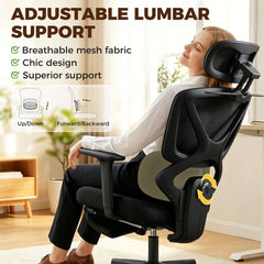 HOMCOM Mesh Desk Chair with 3D Armrests, Ergonomic Office Chair with Rotatable Headrest, Black