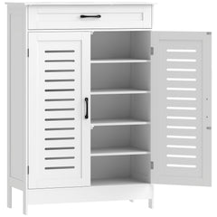 HOMCOM Shoe Cabinet with Louvered Doors, Modern Shoe Storage Cabinet with Drawer and Adjustable Shelves, White