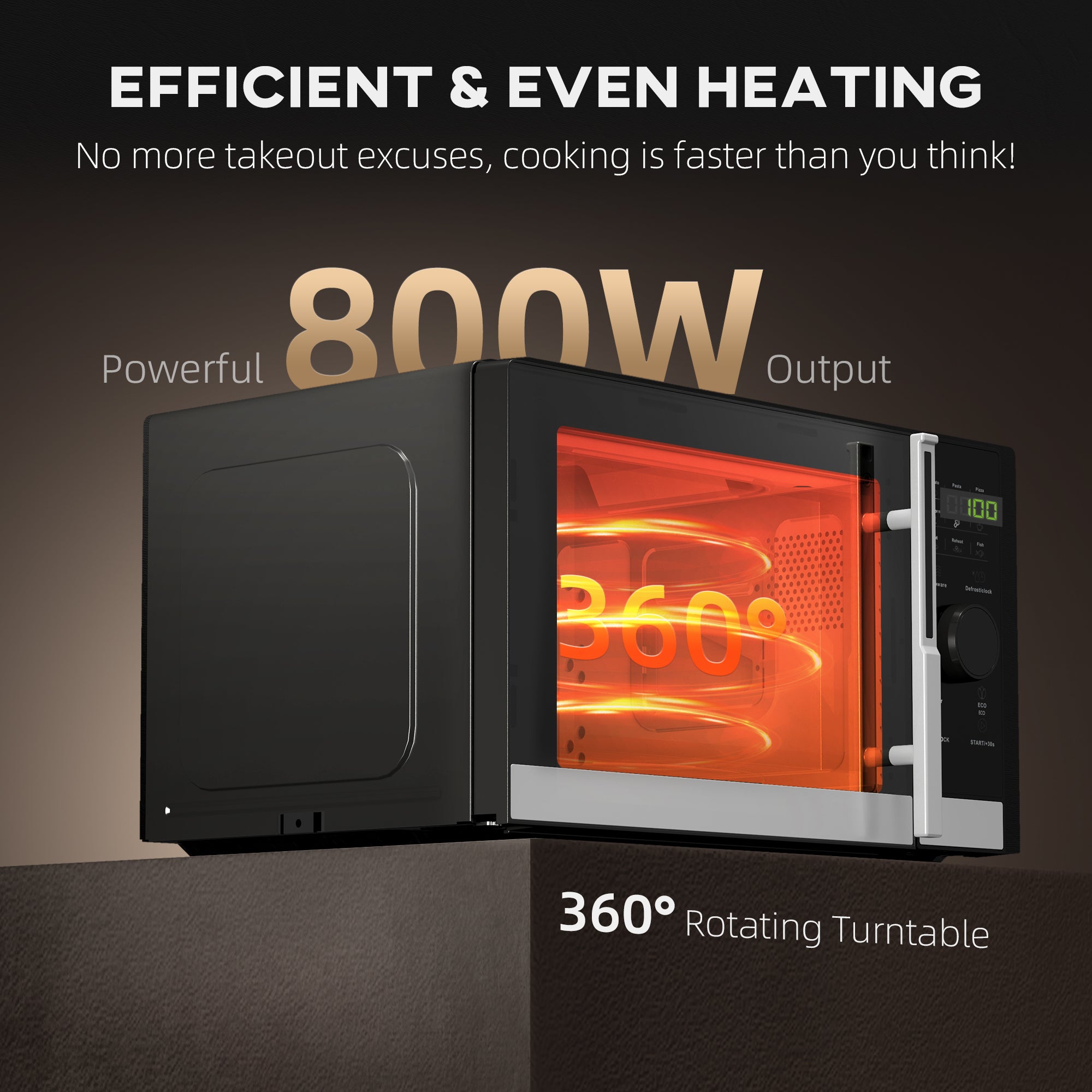 HOMCOM 23L 800W Microwave Oven, Digital Solo Microwave with 10 Power Levels, Automatic Defrost, 8 Auto Cook Menus, 60 Minutes Timer, Eco Mode, Clock, Easy Clean, Small Black Microwave