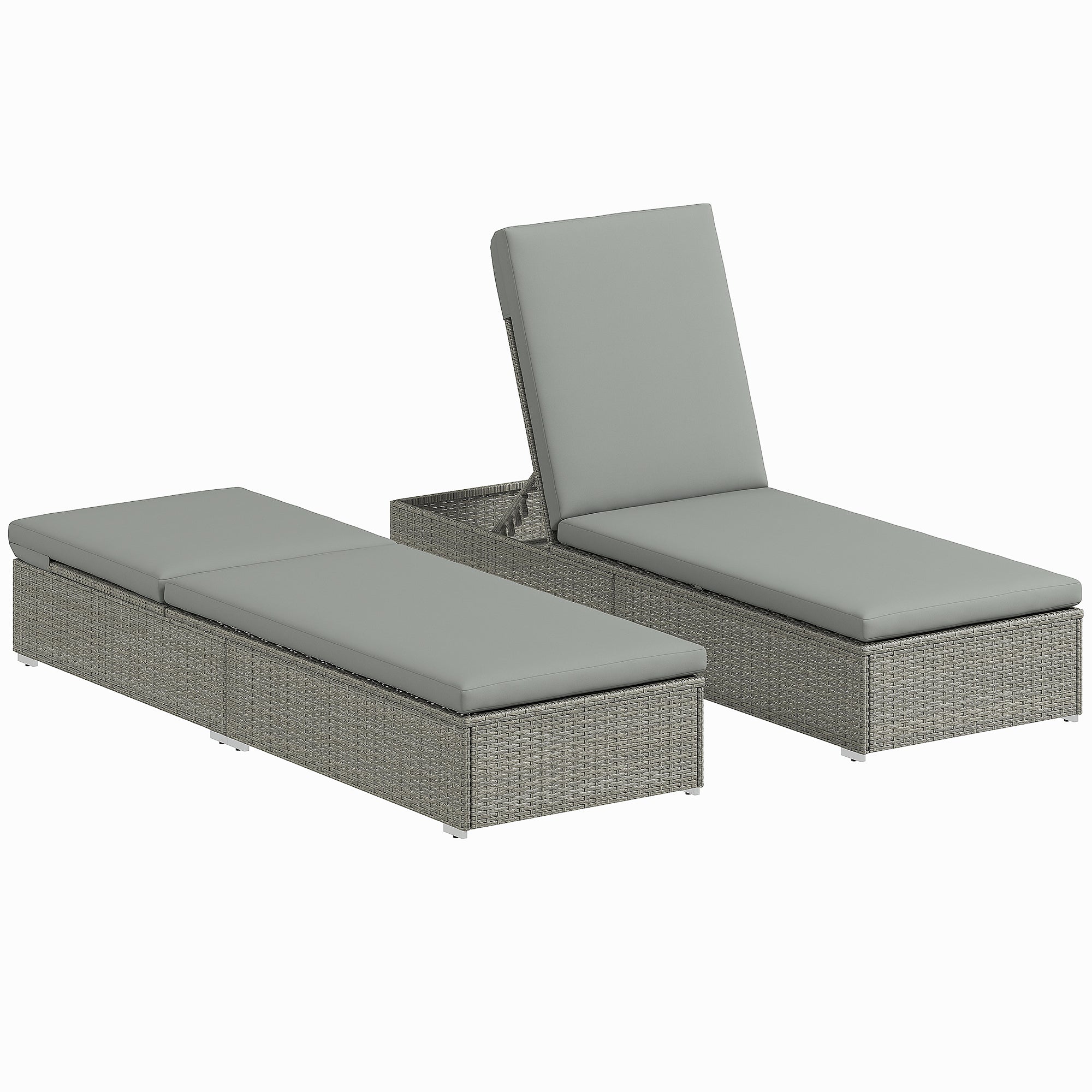 Outsunny Rattan Sun Lounger, Five-Position Reclining Garden Lounger Bed with Cushion, Light Grey