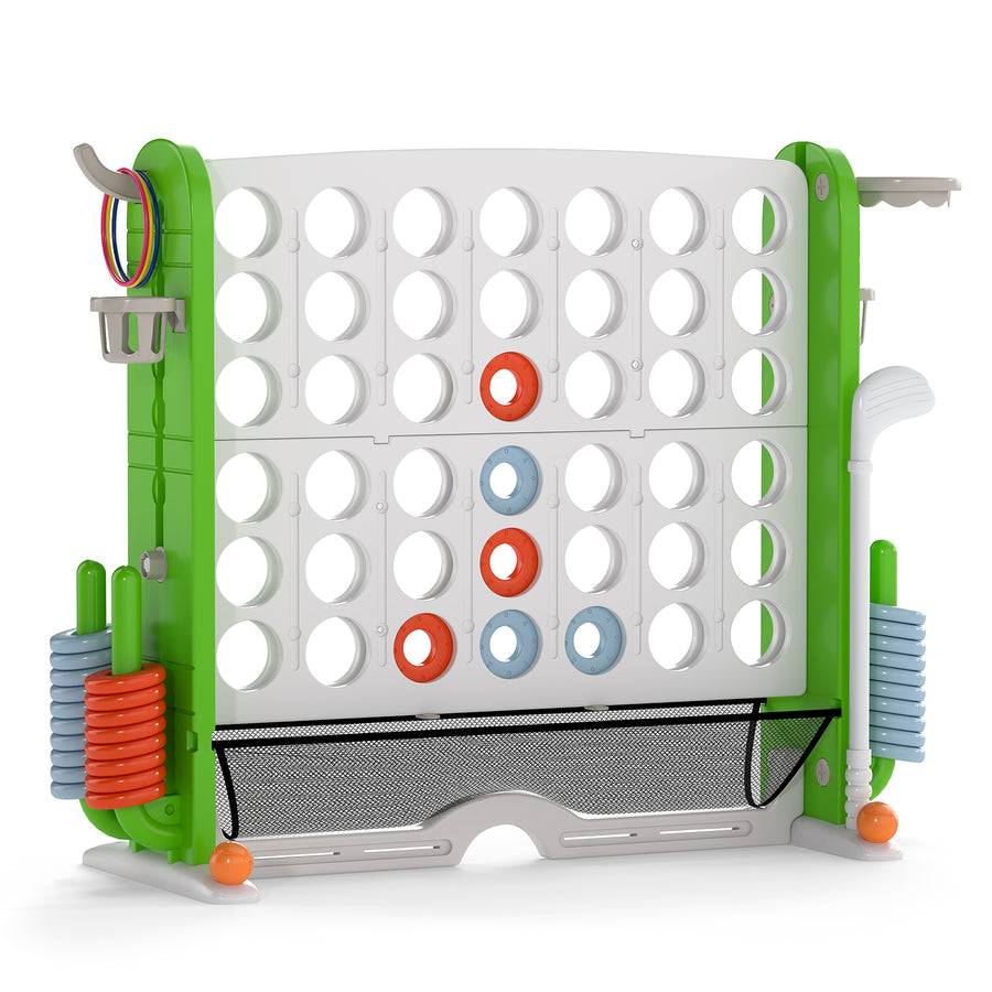 Jumbo 4-in-a Row Game Set with Basketball Hoop and 42 Rings-Green & White