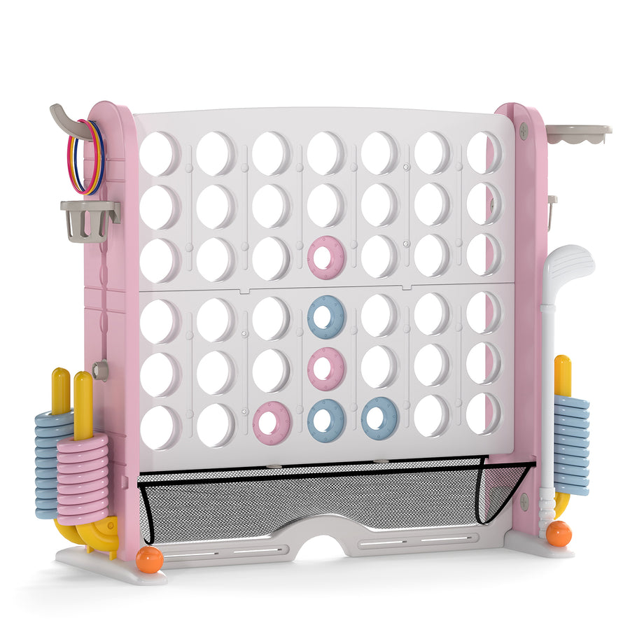 Jumbo 4-in-a Row Game Set with Basketball Hoop and 42 Rings-Pink & White
