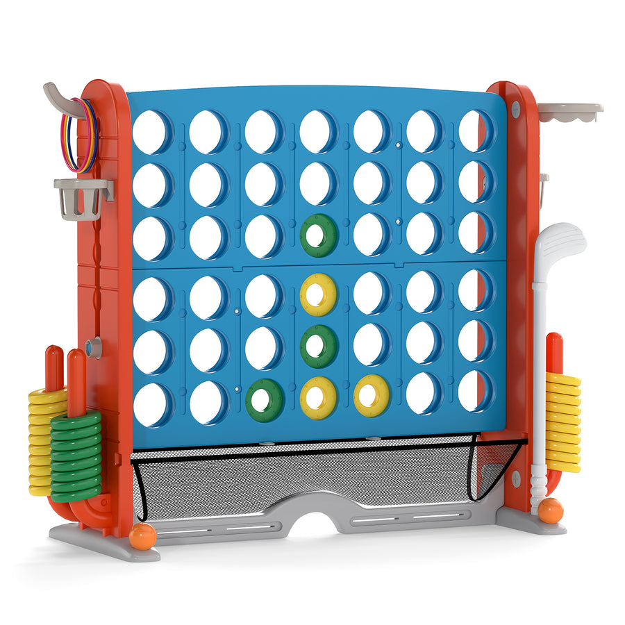 Jumbo 4-in-a Row Game Set with Basketball Hoop and 42 Rings-Light Blue