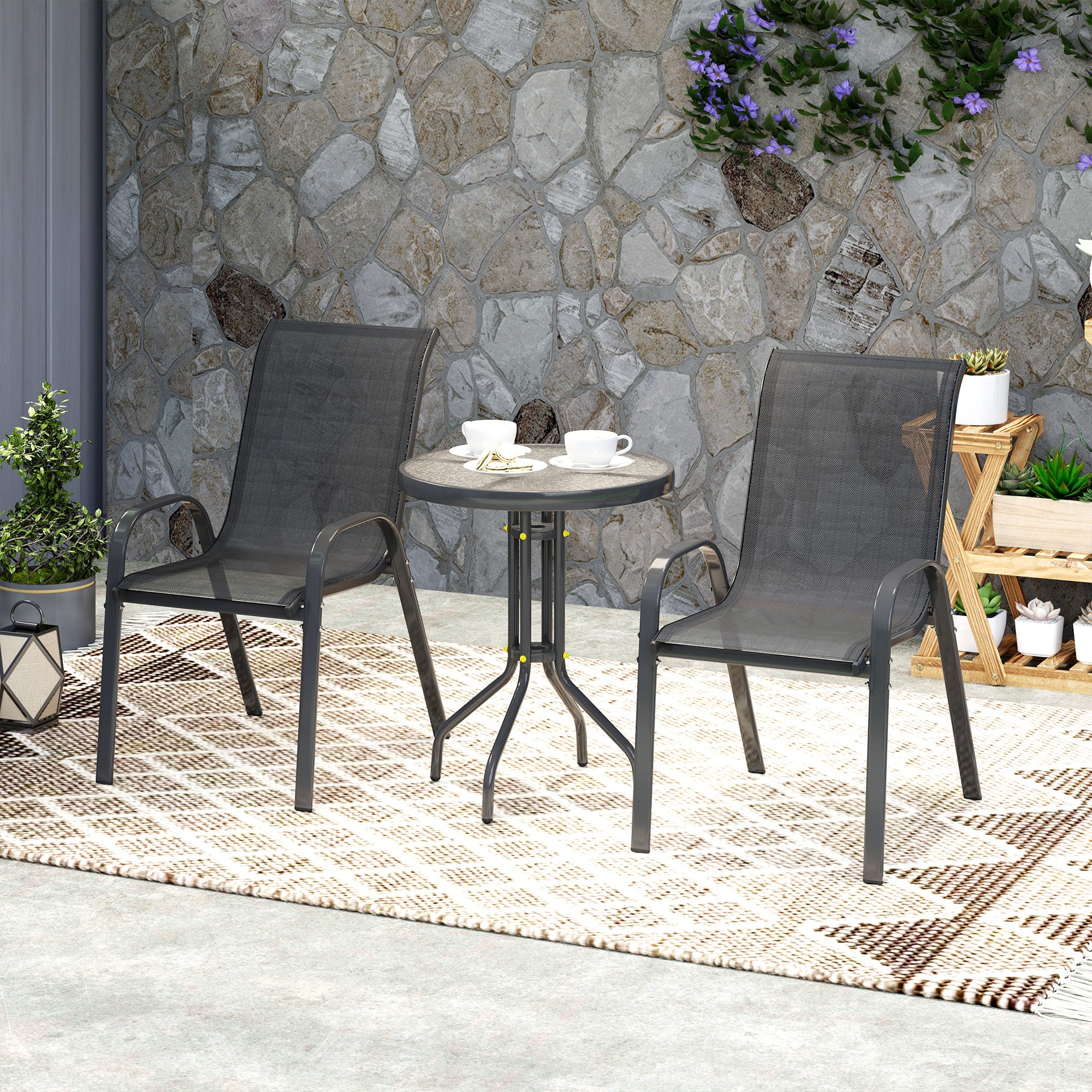 Outsunny Three-Piece Outdoor Garden Set - Black