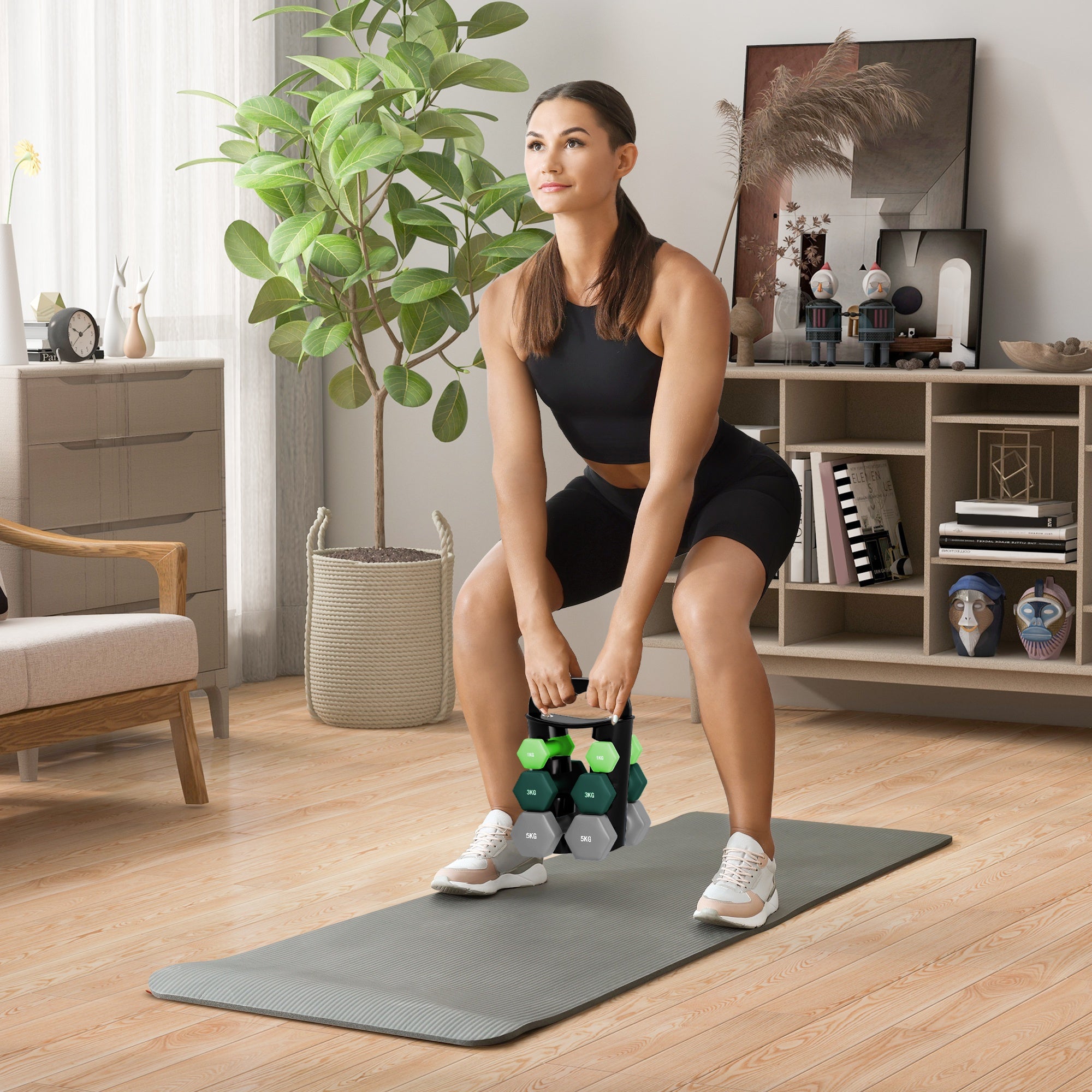 SPORTNOW Dumbbells Set with Storage Rack, 2 x 1kg, 2 x 3kg, 2 x 5kg, Green