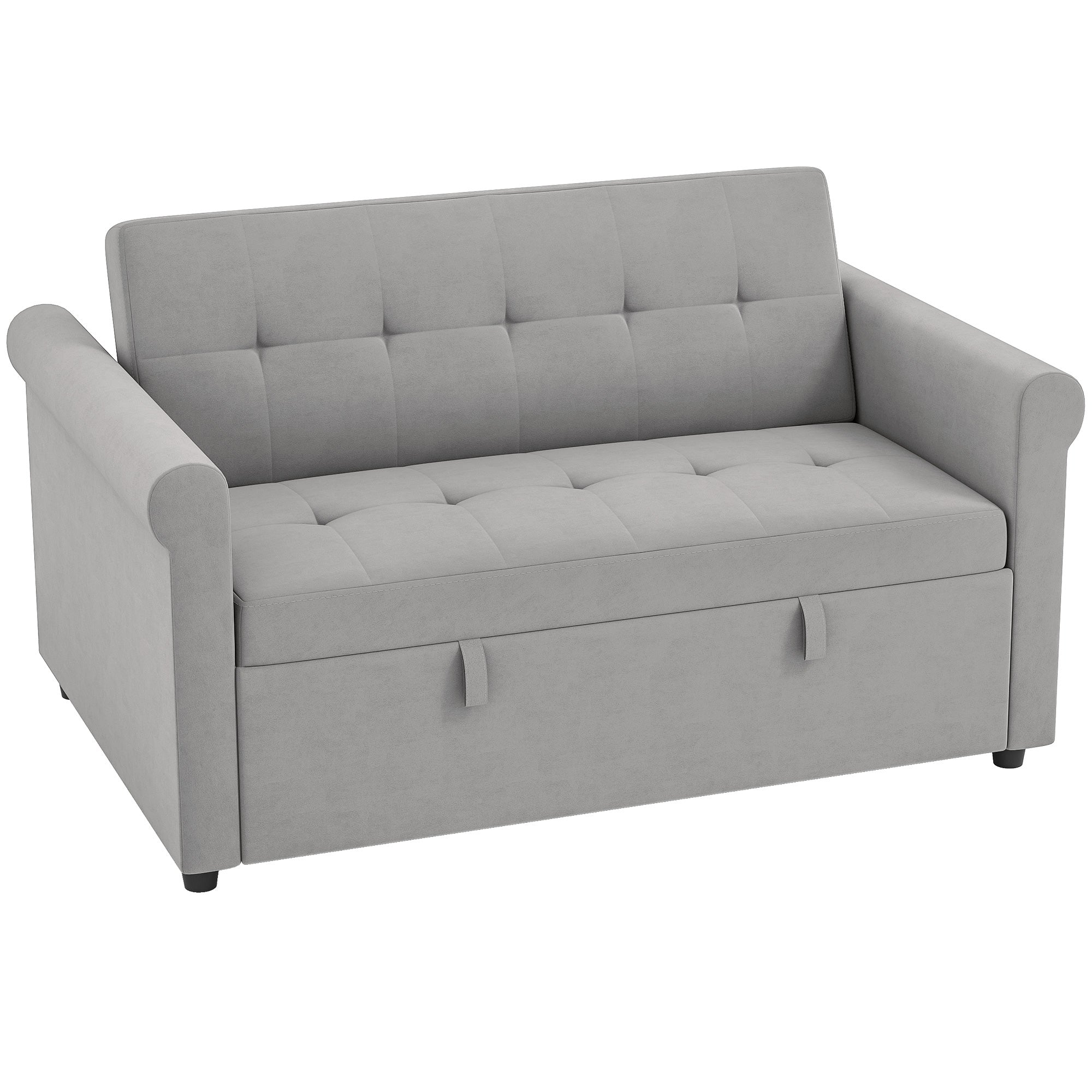 HOMCOM Two-Seater Velvet-Feel Sofa Bed - Grey