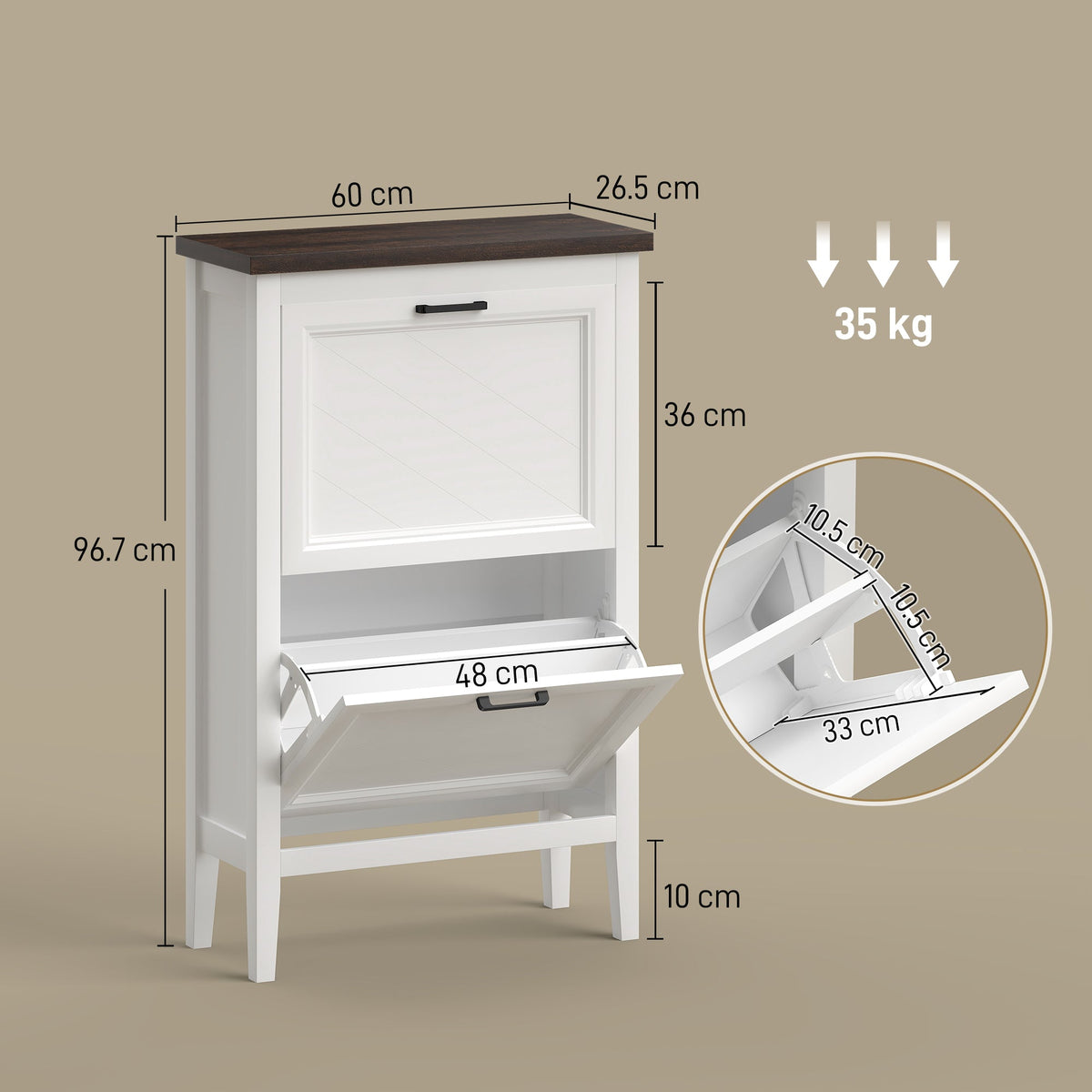 HOMCOM Shoe Cabinet with 2 Flip Drawers, Farmhouse Narrow Shoe Storage Cabinet with Adjustable Shelves, White