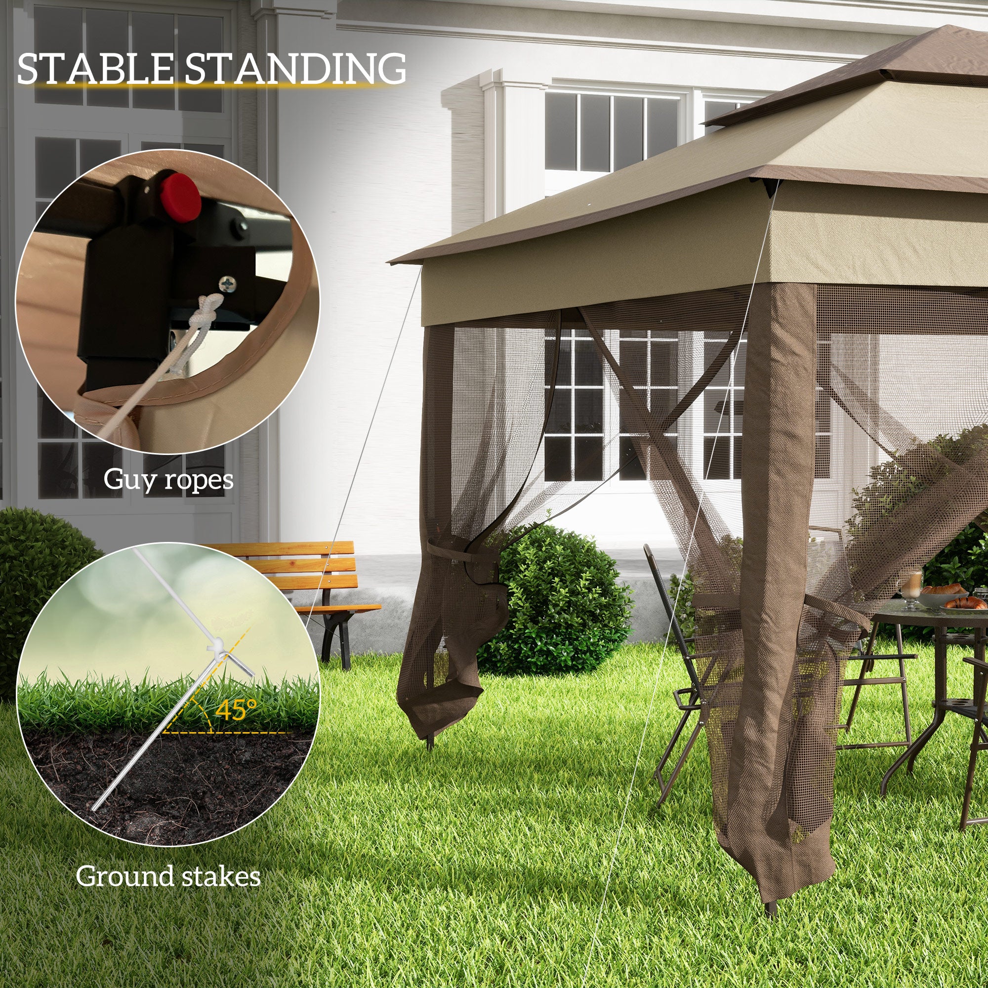 Outsunny 3 x 3(m) Pop Up Gazebo, Marquee Party Tent with Double Tier Roof, Netting and Carry Bag, Event Shelter for Outdoor Patio, Khaki