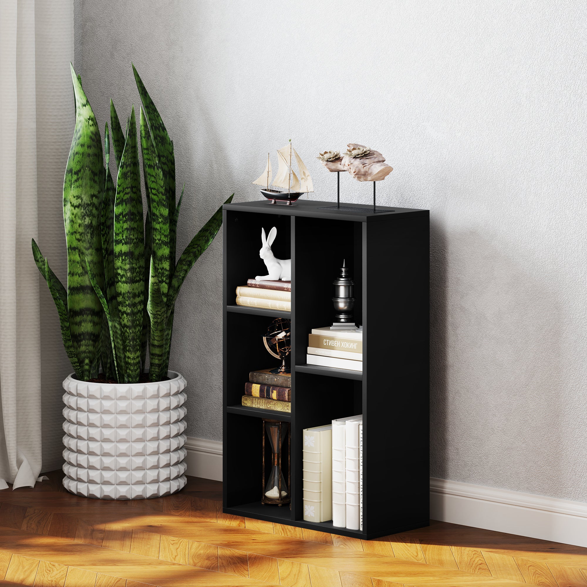 HOMCOM 2-Tier Bookshelf with 5 Compartments - Black