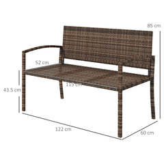 Outsunny All Weather Wicker Garden Loveseat, 2 Seater Poly Rattan Garden Bench, Outdoor Seating Bench Brown