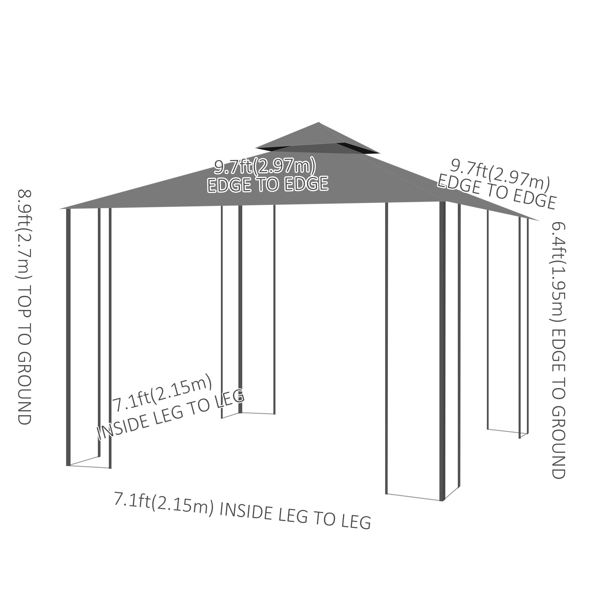 Outsunny 3 x 3(m) Patio Gazebo Canopy Garden Pavilion Tent Shelter with 2 Tier Roof and Mosquito Netting, Steel Frame, Grey