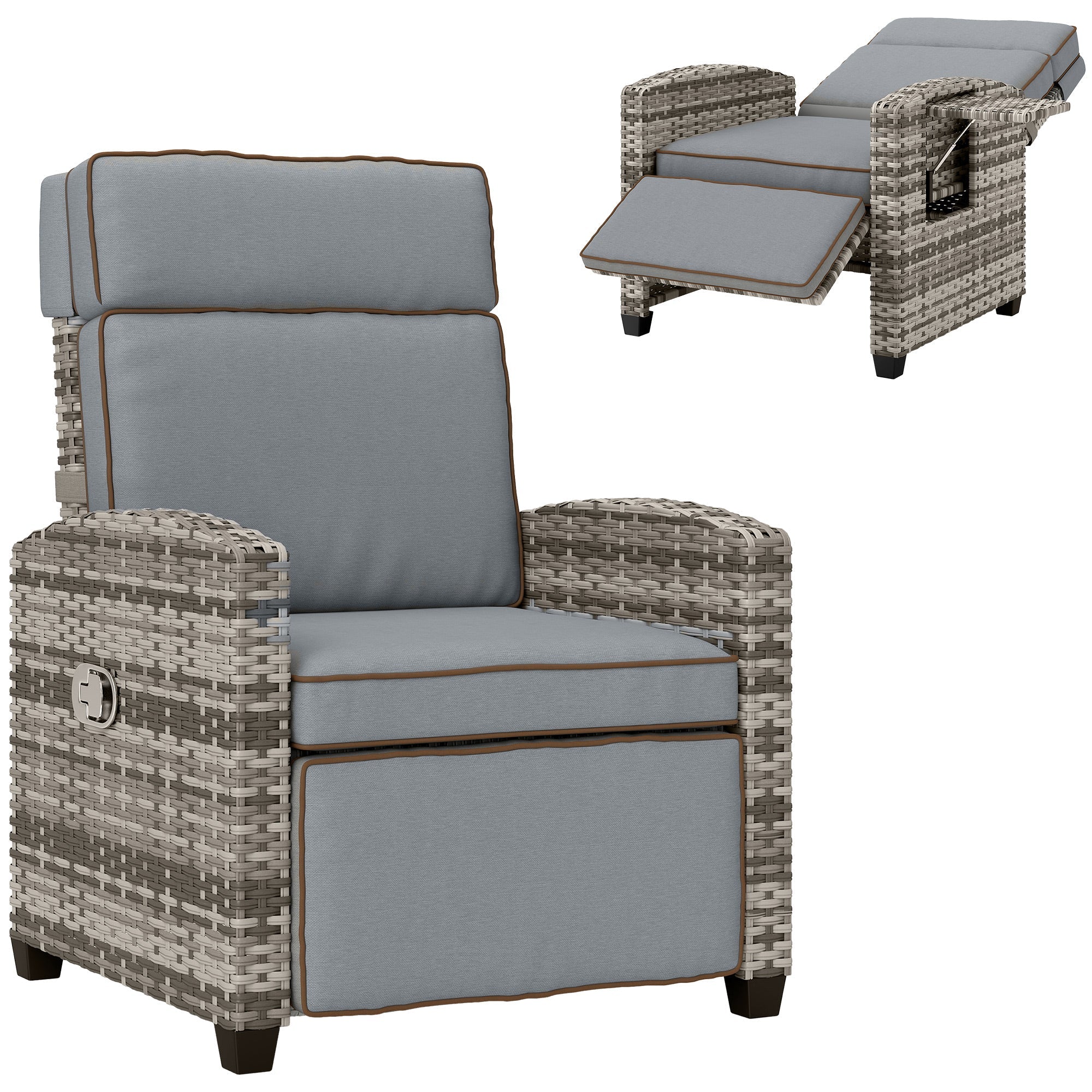 Outsunny 145Â° Reclining Rattan Armchair, with Footrest - Mixed Grey/Grey