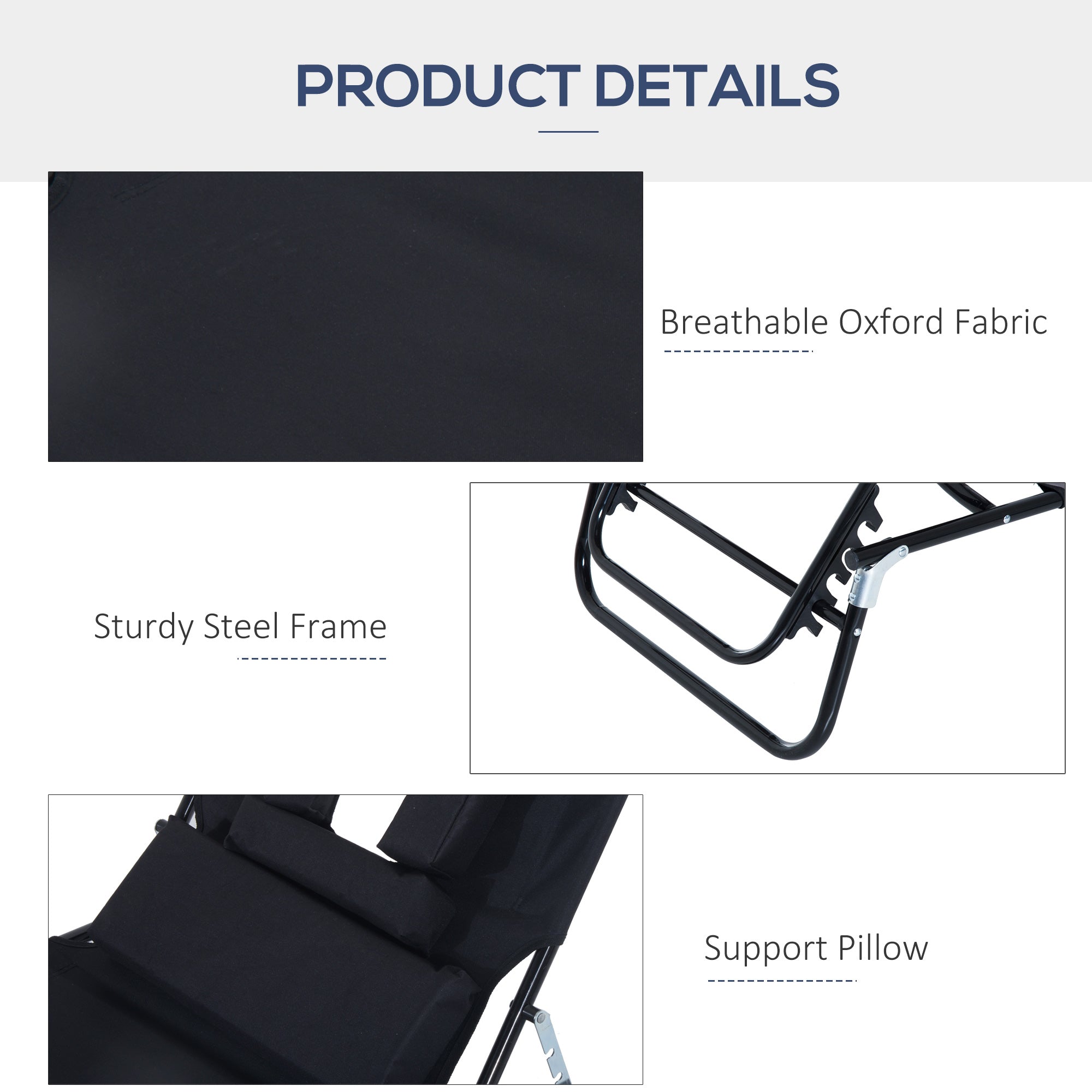 Outsunny Outdoor Folding Sun Lounger with Face Hole, 4 Level Adjustable Backrest Reclining Garden Lounger, Garden Recliner Sunbed with 600 D Oxford Cloth Seat and Pillow for Beach, Black
