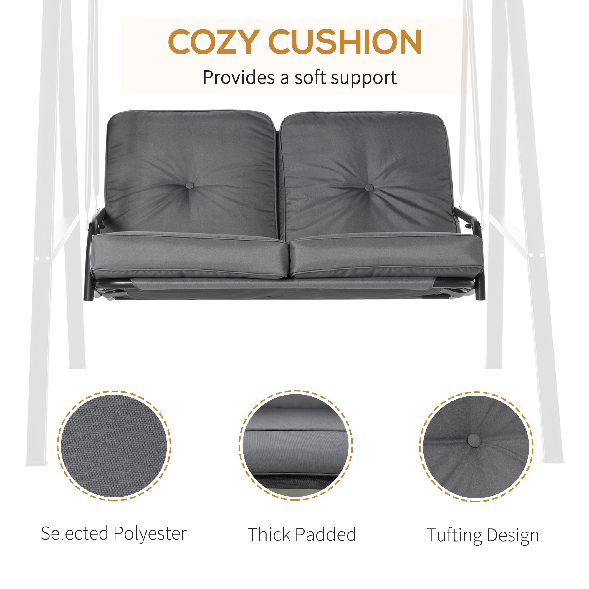 Outsunny 2 Seater Garden Swing Chair with Adjustable Tilting Canopy, Outdoor Hammock Bench with Steel Frame for Patio, Grey