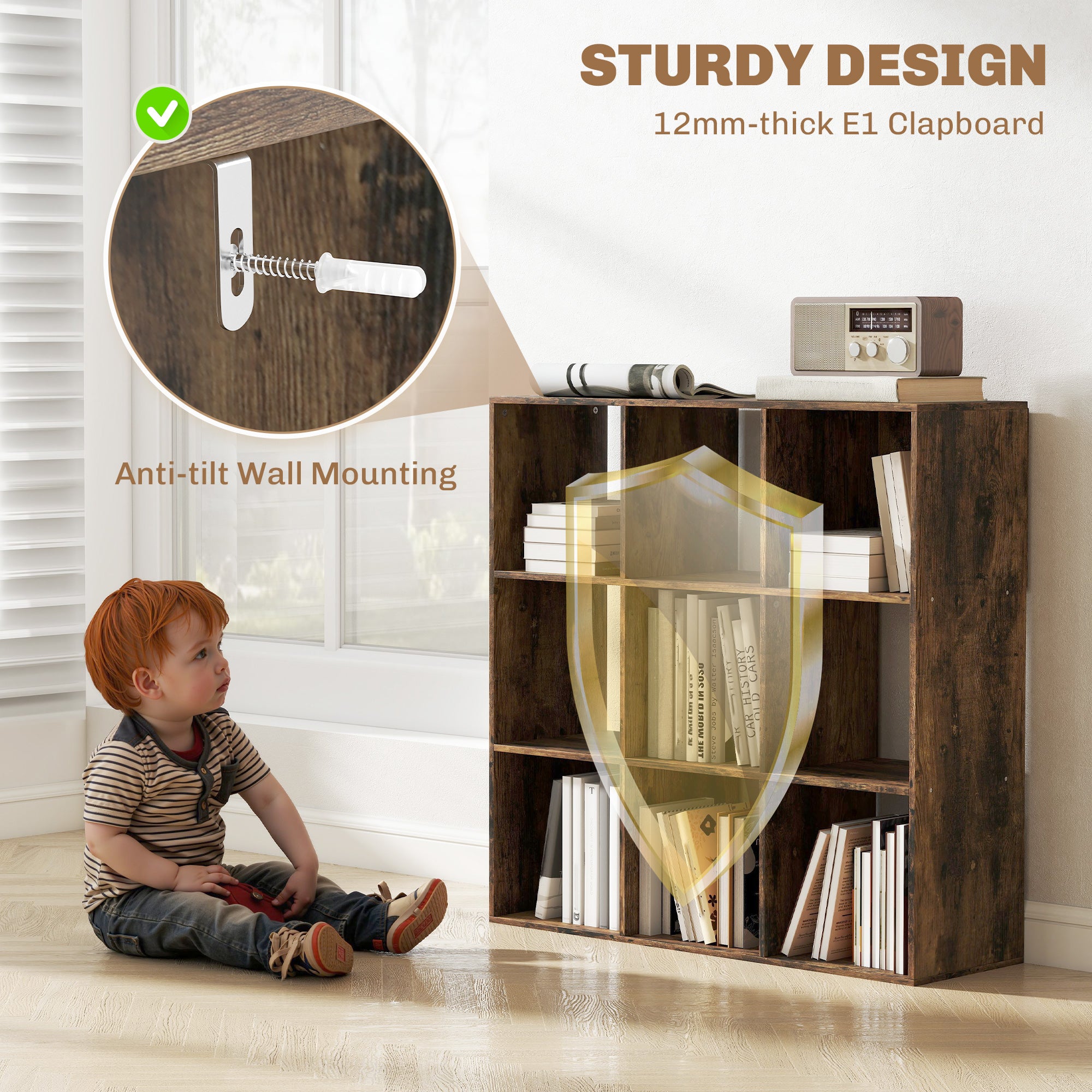 HOMCOM Nine-Cube Storage Shelf - Rustic Brown