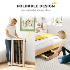 PawHut 4 Panel Freestanding Pet Gate, Indoor Dog Barrier with Lockable Door, Support Feet, 360° Flexible Hinges, Oak