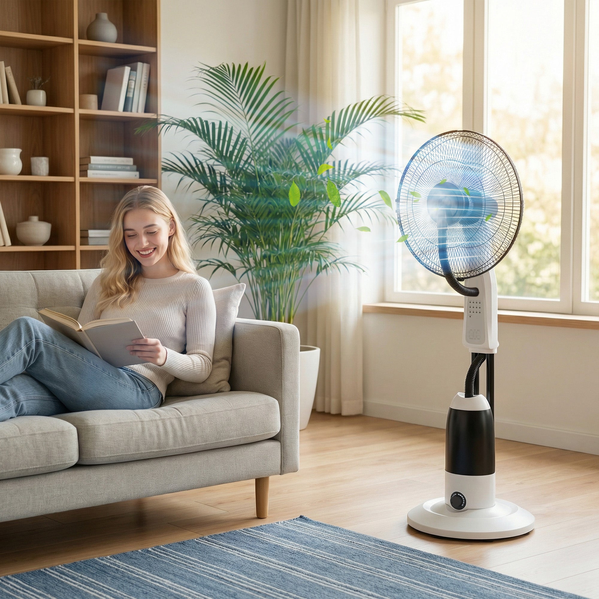 HOMCOM Pedestal Fan with Water Mist Spray 3 Speeds 2.8L Water Tank, White