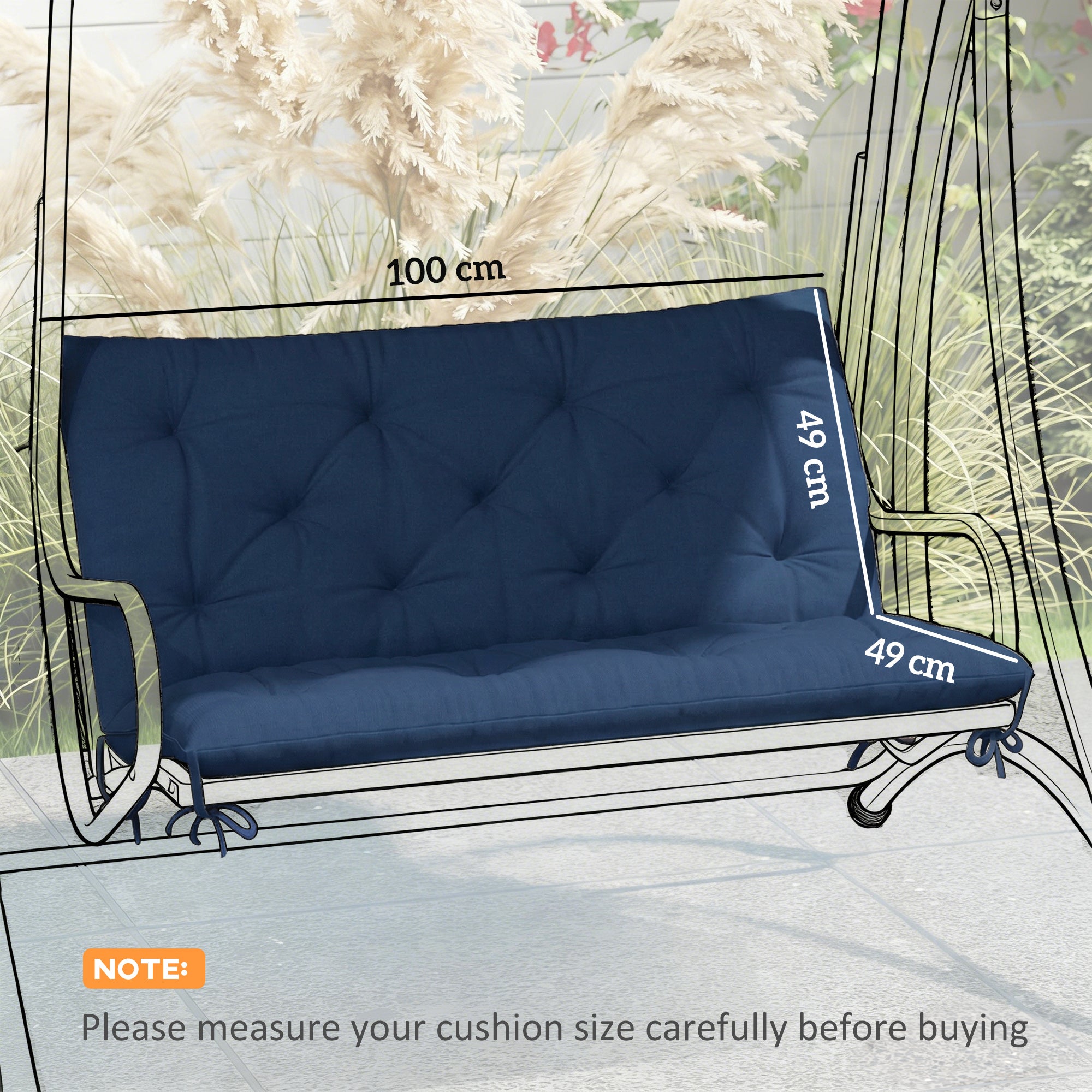 Outsunny 2 Seater Bench Pad, Garden Chair Cushion with Back and Ties for Indoor and Outdoor Use, 98 x 100 cm, Dark Blue
