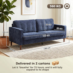 HOMCOM 3 Seater Sofa Button Tufted Upholstered Couch with Wood Legs for Living Room, Dark Blue