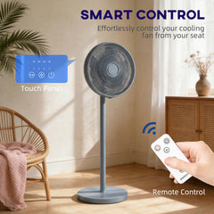 HOMCOM 40 cm Standing Fan, Cooling Floor Fan with 80° Oscillating, Adjustable Tilt and Height, 4 Speed, Remote Control, Grey