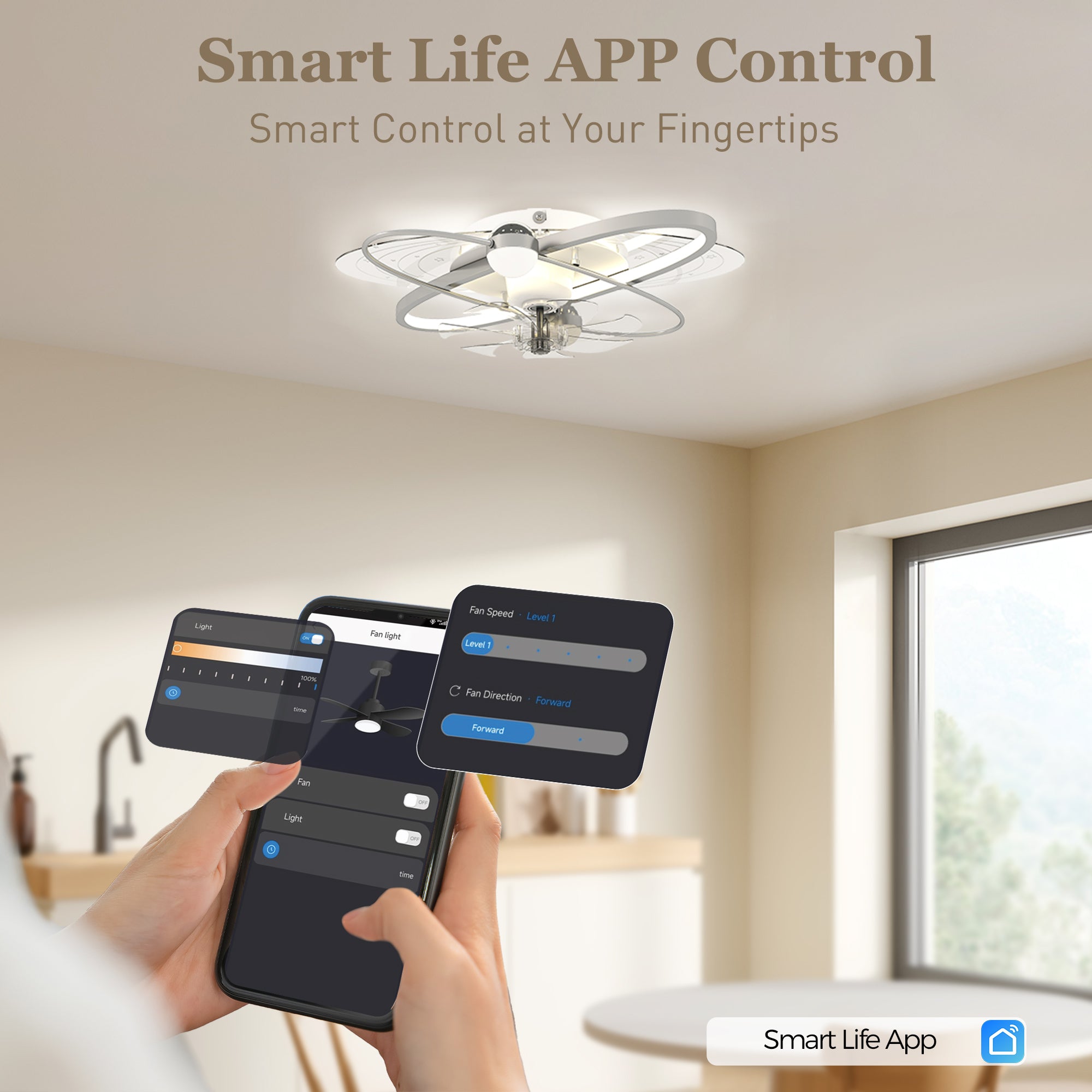 HOMCOM Ceiling Fan with Light and Remote, 3 Colour Temperatures, LED Mount Ceiling Fan Light for Bedroom, Silver Tone