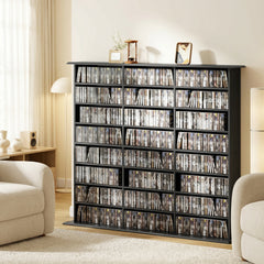 HOMCOM 1032 CD/594 DVD Storage Unit, Blu-ray Media Storage Shelf with 24 Compartments and 18 Adjustable Shelves, Black