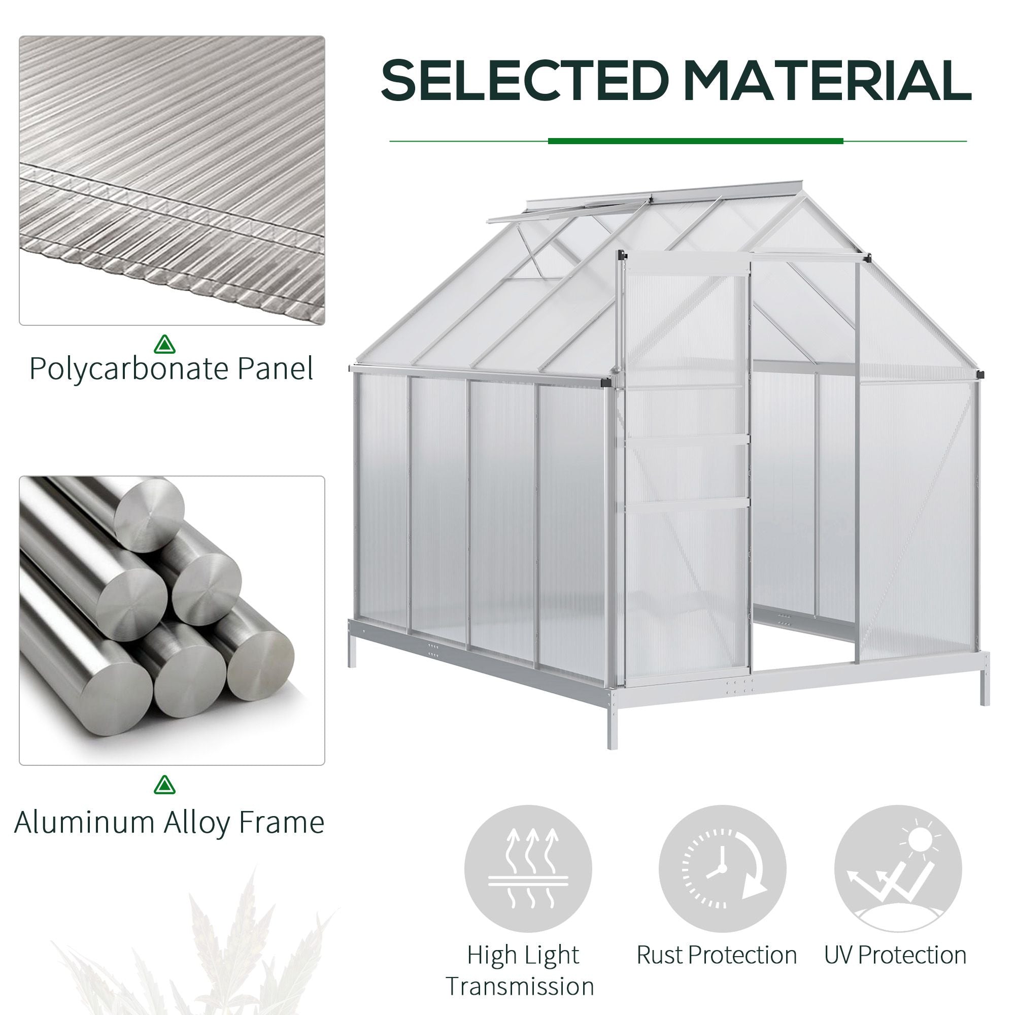 Outsunny 190 x 253 cm Walk-In Polycarbonate Greenhouse - Silver-Tone