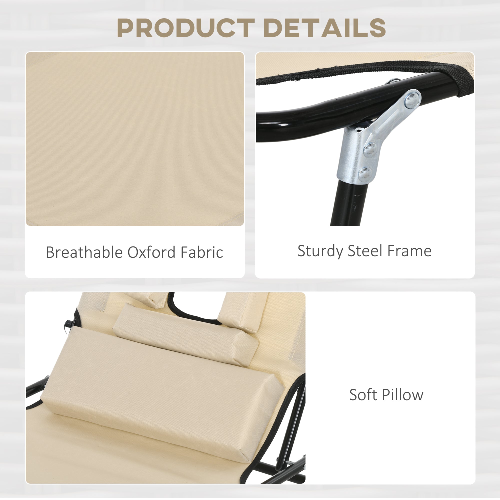 Outsunny Outdoor Folding Sun Lounger Set of 2 with Face Hole, 4 Level Adjustable Backrest Reclining Garden Lounger, Garden Recliner Sunbed with 600 D Oxford Cloth Seat and Pillow for Beach, Sand