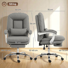 HOMCOM Ergonomic Executive Office Chair, Reclining Desk Chair with Lumbar Support, Footrest, Plush Thick Cushion, Grey