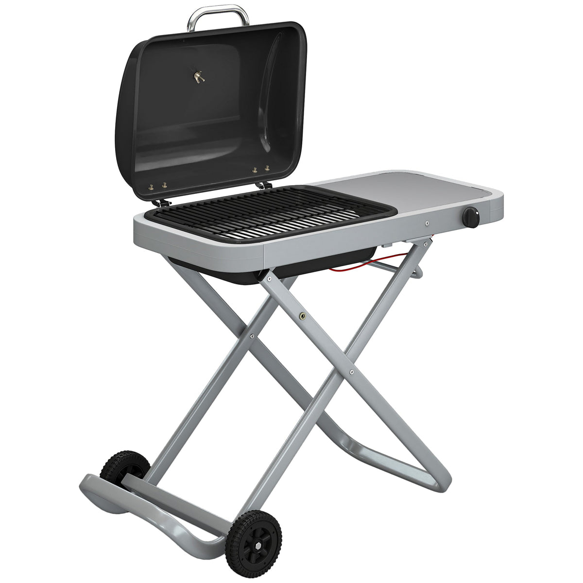 Outsunny Foldable Gas BBQ Grill with Side Table, Portable Gas Barbecue Grill with Thermometer, Grease Box, Wheels, 2.5 kW, Black