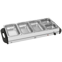 HOMCOM 5 Tray Electric Food Warmer Buffet Server with Warming Plate, Cool Touch Handles, Adjustable Temperature, 300W, 3 x 2.4L and 2 x 1L Pans