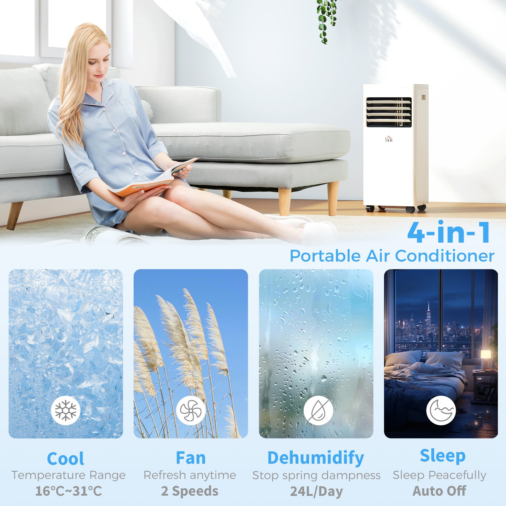 HOMCOM Portable Air Conditioner 9000 BTU, Air Conditioning Unit with Digital Display for Room up to 28ã¡
