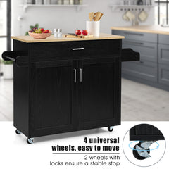 Rolling Kitchen Storage Trolley with Adjustable Shelf and Drawer-Black