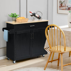 Rolling Kitchen Storage Trolley with Adjustable Shelf and Drawer-Black