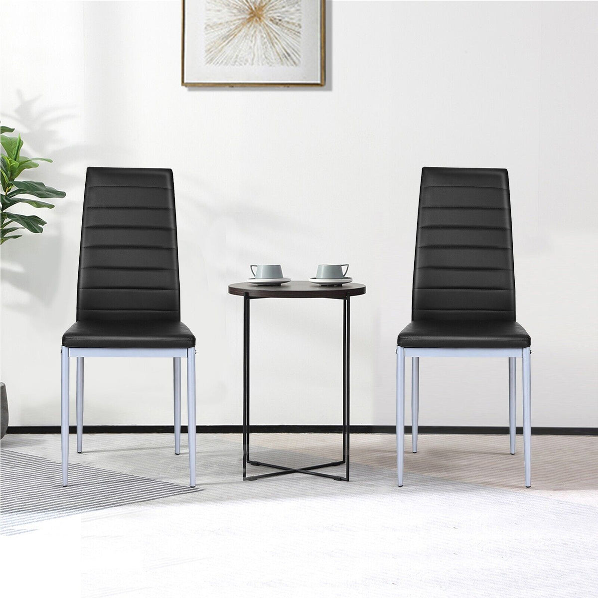 Set of 4 Armless Upholstered Dining Chairs with High Back-Black