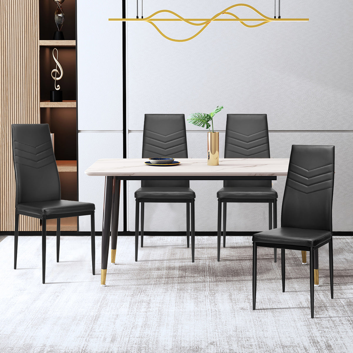 4 PCS Armless Side Chairs with Upholstered Cushion and Sturdy Metal Frame-Black